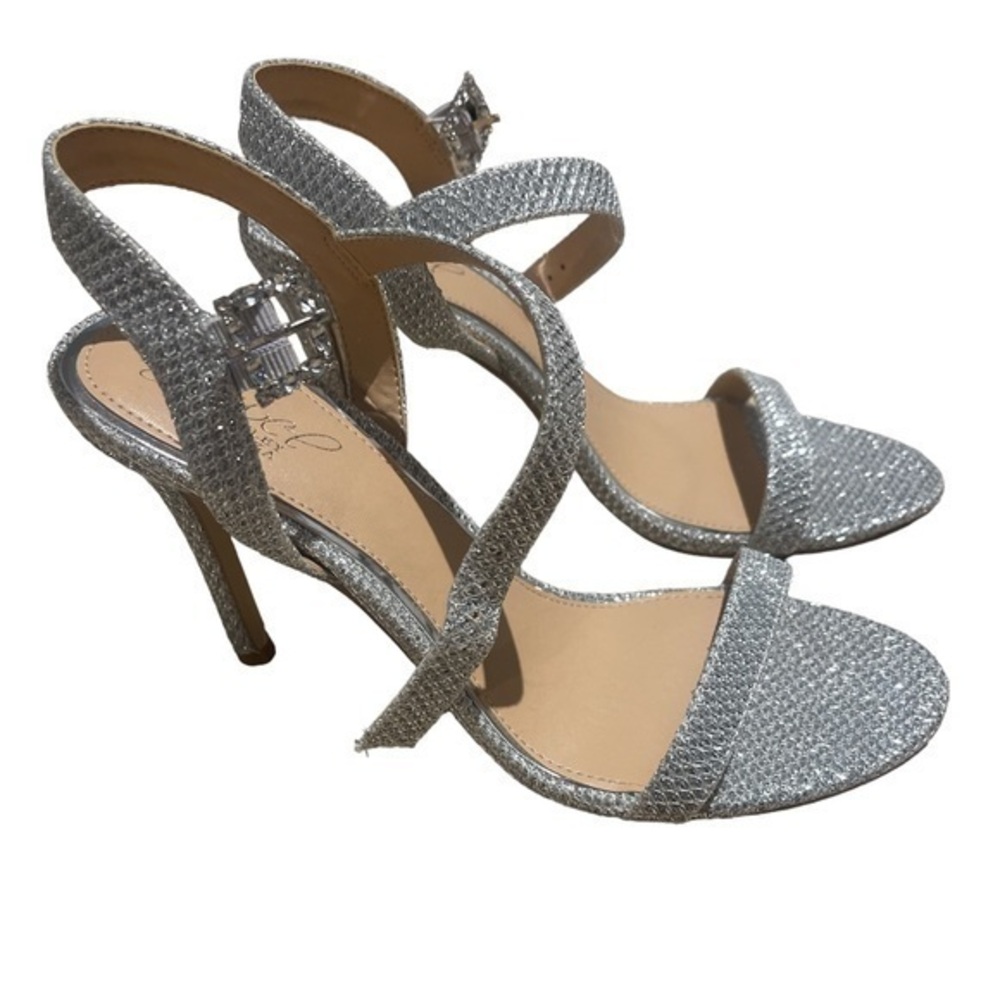 NEW Jewel Badgley Mischka Strappy Heels, Silver, size 8